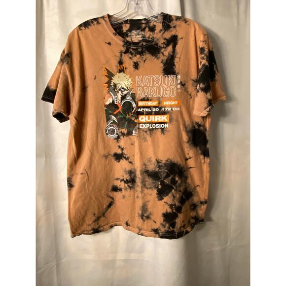 My Hero Academia Katsuki Bakugo T Shirt B'day Rust Blk Gray tie dye Large VGUC - Picture 1 of 9